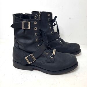Harley-Davidson Men's Ranger Black 8-Inch Leather Boots, Side Buckles Size 11